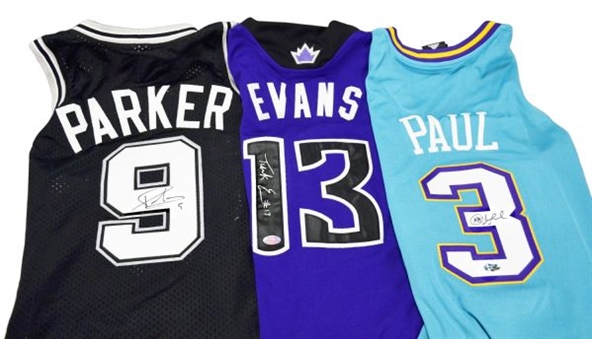 Lot of (3) Signed NBA Basketball Jersey (Tony Parker, Chris Paul, Tyreke Evans)